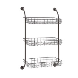 Deco 79 Metal 3 Shelves Wall Shelf with Suspended Baskets, 21" x 10" x 34", Black