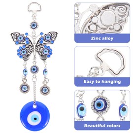 FOMIYES Turkish Blue Evil Eye with Butterfly Hanging Decoration Ornament Lucky Evil Eye Car Hanging Ornament Amulet Evil Eye Hanging Keychain for Car Home Protection and Blessing