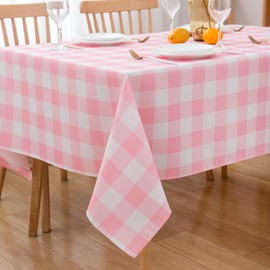 Pink and White Checkered Tablecloth 60" X 84" Rectangle Pink Gingham Table Cloth - Oblong Polyester Pink Plaid Table Cover Reusable Water Resistant for Spring Valentine Holiday Picnic Party Dinner