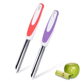 2Pcs Straight Peeler Slicer, Vegetable Fruit Peeler Slicer Zucchini Cucumber Corer Stainless Steel Core Remover Tools with Serrated Blade
