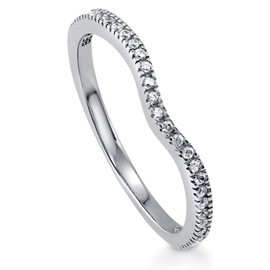 BERRICLE Sterling Silver Wishbone Wedding Rings Micro Pave Set Round Cut Cubic Zirconia CZ Curved Half Eternity Ring for Women, Rhodium Plated Size 9.5
