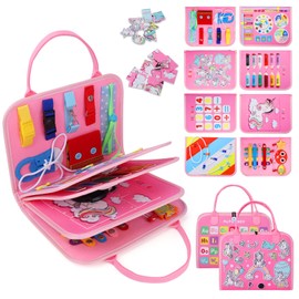 Busy Board, Montessori Toys for 1 2 3 4 Year Old Girl Birthday Gifts, Educational Sensory Toy for Learning Activities Fine Motor Skills, Road Trip Airplane Travel Toys for Toddlers Kids Age 1-3 2-4