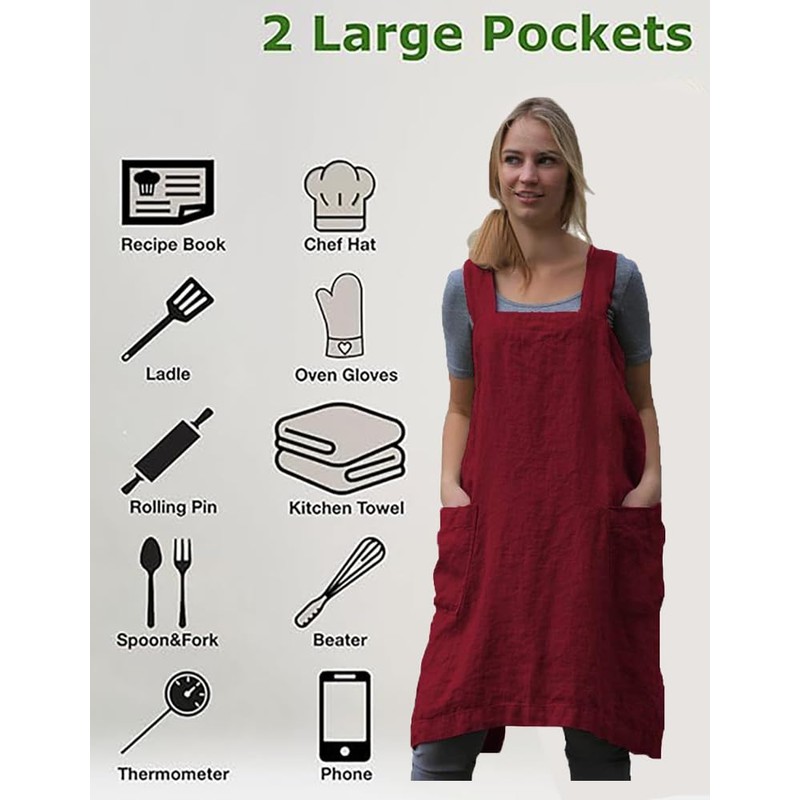 Stomeshle Japanese Aprons Plus Size Smock for Women with Pockets
