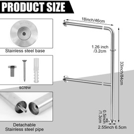Zonon 18" by 33" Wall to Floor Handicap Grab Bar Drinking Fountains Toilet Safety Grab Bar Stainless Steel Non-Slip Split-Design Rails for Bathroom Wet Areas Disabled Elderly Pregnant Women