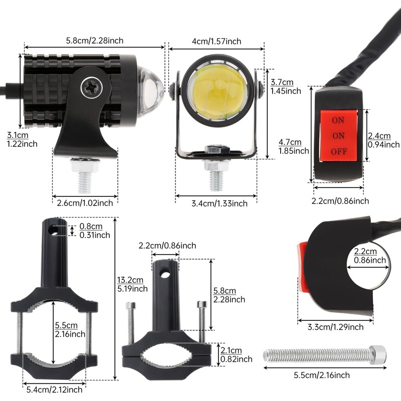 Windance 2 Pack,Motorcycle LED Spotlight Hi/Lo Beam Yellow White Driving