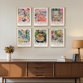 Framed Matisse Wall Art for Living Room, 6 Pieces Abstract Colorful Canvas Artwork for Walls, Henri Matisse Vintage Boho Landscape Pictures for Bedroom, Dining Room, Hallway, Home Office Decor 11x14