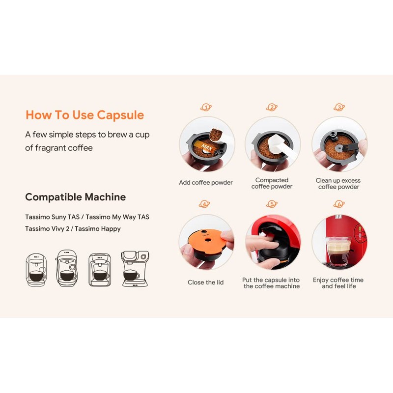 RECAFIMIL Reusable Coffee Capsules Compatible with Para Tassimo Cápsula de