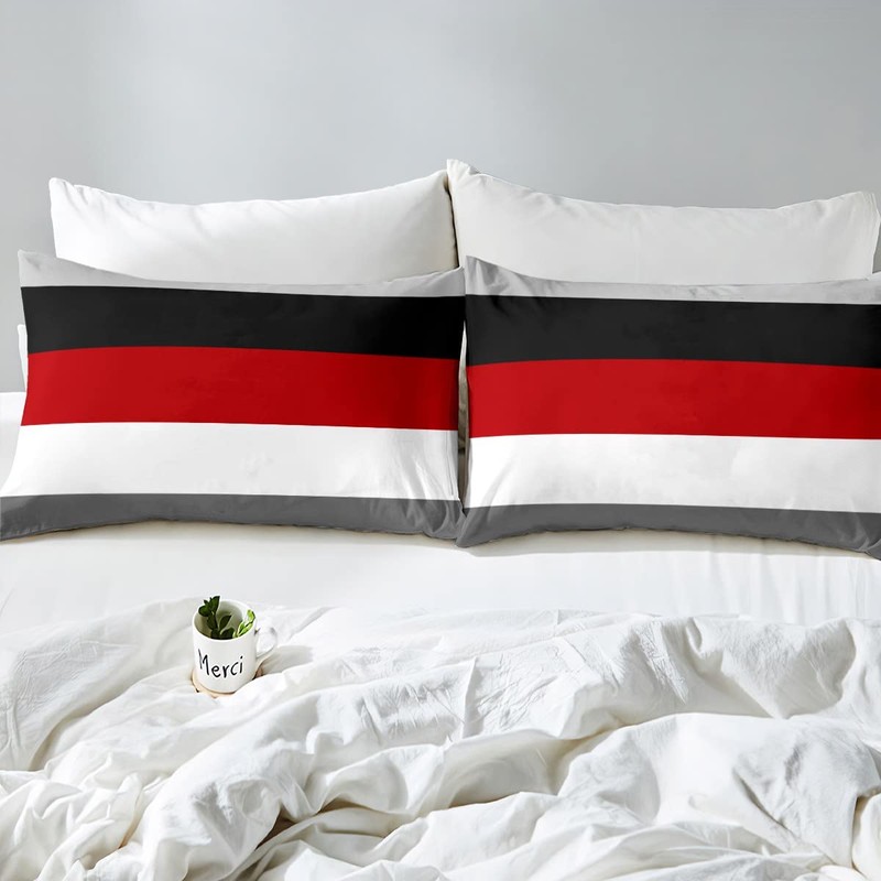Red Black Stripes Single Comforter Cover Patchwork Geometric Striped Bedding