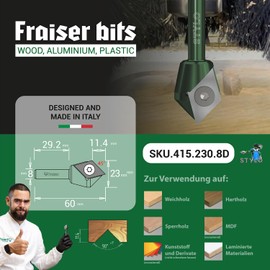 Fraiser STYLO Multifunctional Cutter for Scoring with Interchangeable Milling Insert Carbide Coated 8 mm Cutter for Wood Plastics Aluminium (STYLO)