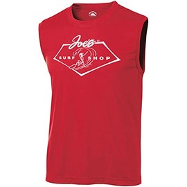 JOES SURF SHOP Men's Surfing 101 Logo Moisture Wicking Sleeveless Tee-L-Red/w