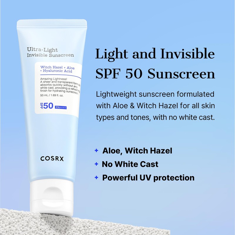 COSRX Ultra-Light Invisible Sunscreen SPF 50 Face Moisturiser, PA++++ Korean