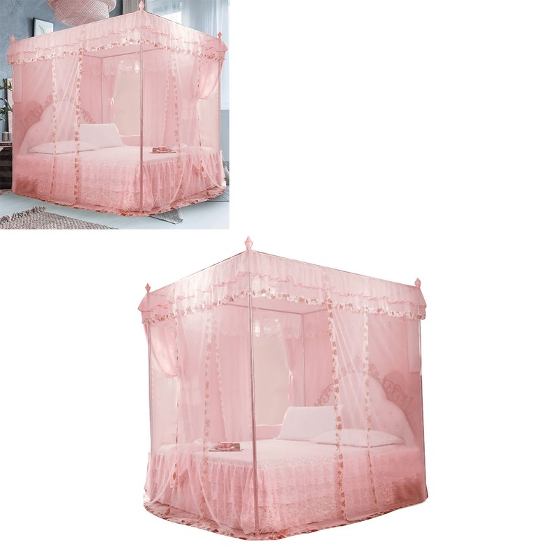 Luxury Princess 3 Side Openings Post Bed Curtain Canopy Netting