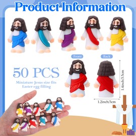 Bememo 50 Pcs Little Jesus Figures Jesus Toys Figurines to Hide and Seek Religious Party Favors for Church Sunday School Easter Egg Stuffers(Dazzling Colors)