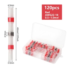 Pack of 120 Solder Connectors with Heat Shrink Tube, Solder Connector, Cable Connector, Waterproof Heat Shrink Tube, Insulated Crimp Connector, Butt Connector for Automotive Electronics Industry (Red