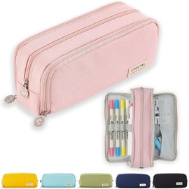X SIM FITNESSX Pencil Case, Teenagers’ Girls’ Pencil Case, 3 Compartments, Large Capacity Pencil Case for School and Office, Pink