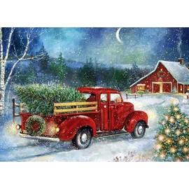 Apomelo Diamond Art Painting Kit Christmas Tree Vintage Truck Diamond Art Christmas DIY Diamond Picture Kit for Adults,Christmas Eve,12 * 16 inches
