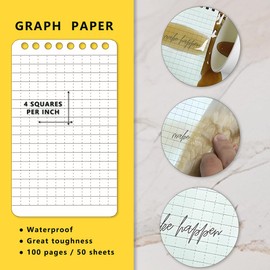 WRENBEN Weatherproof Top Spiral Notepads with Waterproof Paper and Hard Cover, A7 Pocket Steno Pads, 4 Pack 400 Pages Graph Pattern (3" x 5", Orange)