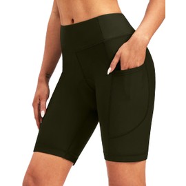 Women's 4D Padded Bike Shorts Cycling Padding Riding Bicycle Road Mountain Biking Cycle Spin Shorts for Women with Zipper Pockets(Olive Green,M)