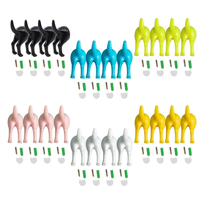 WBANGIAO 4Pcs Nordic Plastic Dog Tail Hooks Wall Mounted Coat