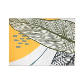 Phantoscope 5'x7' Illustration Collection Area Rug, Washable Living Room Rug Non-Slip, Low-Pile Abstract Plant Painting Carpet for Bedroom Dining Room Office Indoor Outdoor Printed Rug, Yellow/Green
