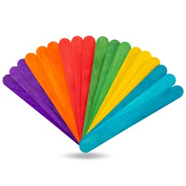 WISYOK 60 Pcs 6” Colored Jumbo Wooden Craft Sticks, Rainbow Wooden Popsicle Sticks, Wide Lollipop Sticks, Treat Sticks Ice Pop Sticks fir Creative Designs or Home Art Projects