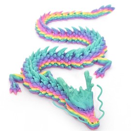 FOLANDO 3D Printed Dragon, 45cm Full Articulated Dragon Figure Flexible Joints Home Decor Executive Desk Decoration Office Decor Crystal Dragon Gift (Rainbow Color)