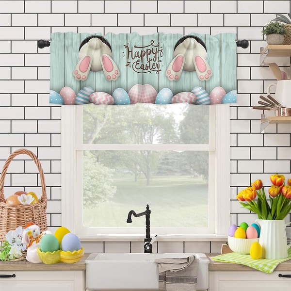 HELLOWINK Happy Easter Bunny Eggs Window Valances Rod Pocket Curtain