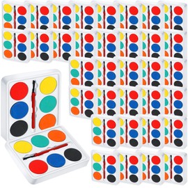 144 Pcs Watercolor Paint Set for Kids Bulk Mini Paint Set Washable Watercolor Palette with Painting Brushes for Art Party Favors Kids Prizes Stocking Stuffers, 3.3 x 2.6 Inch