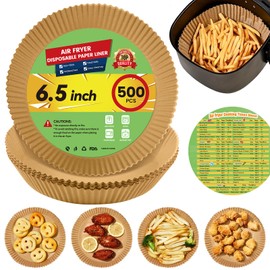 Stoear Air Fryer Paper Liners Disposable: 500Pcs 6.5 Inch Special Round Liners for Air Fryer, Grease and Water Proof Non Stick Basket Parchment Paper