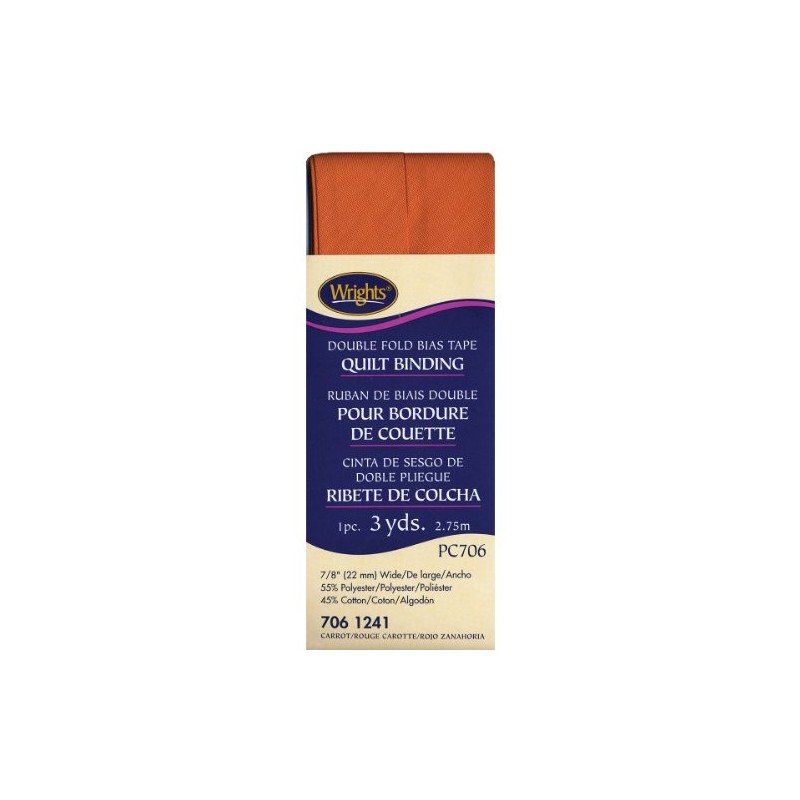 Wrights 117-706-1241 Double Fold Quilt Binding Bias Tape, Carrot, 3-Yard