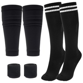Kids Soccer Socks Soccer Shin Guard Sleeves Athletic Socks with Shin Guard Straps for Youth Boys Girls Football Baseball Softball Training