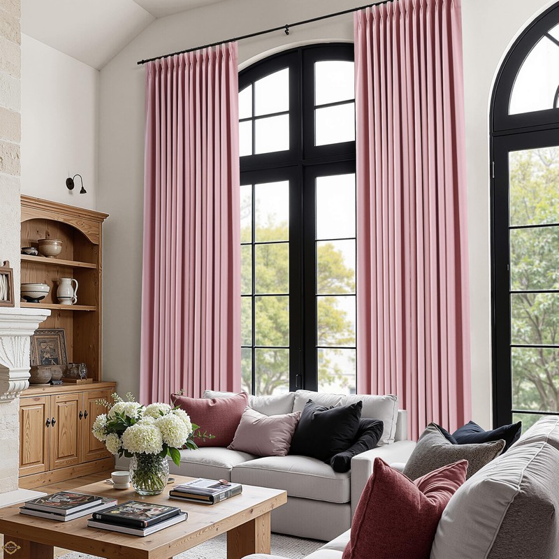Extra Long 100% Blackout Linen Pleat Curtains 110 Inches Long