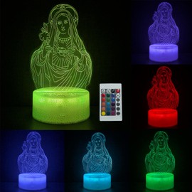 JOCHUI 3D Our Lady Night Light, Virgin Mary Illusion Table Lamp with 16 Colors Remote Control Touch Lamp LED USB Night Light Desk Lamps Room Decorations Home Decor Christian Light