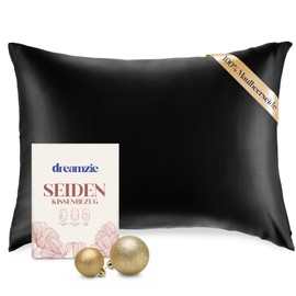 DREAMZIE Silk Pillowcase 40 x 80 cm for Hair and Skin, Pillowcases Silk 19 Momme (Black, 1 Piece)