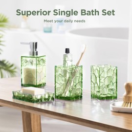 HBlife Bathroom Accessories Set, Sage Green Acrylic Bathroom Counter Set with Toothbrush Holder, Soap Dispenser, Tumbler, Soap Dish, Boho Modern Bathroom Accessories Decor, Ideal Gift Choice