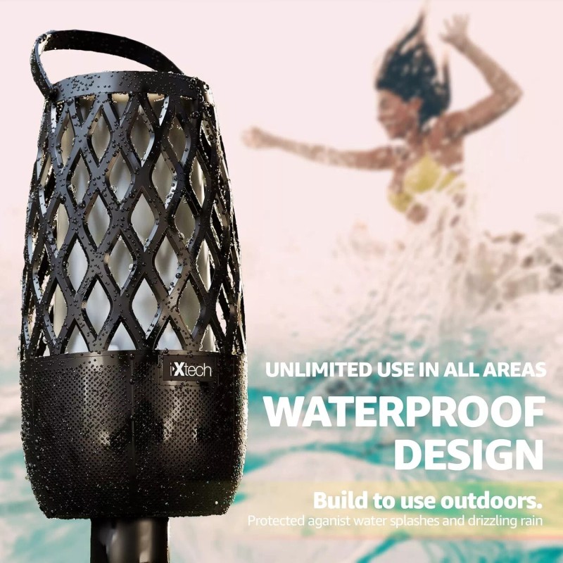 IXTECH Outdoor Bluetooth Speaker Waterproof Wireless with LED Flame Light,Hook
