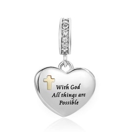 MiiFort Women Bible Gold Cross Love Heart Charm for Bracelets With God All Things are Possible Matthew