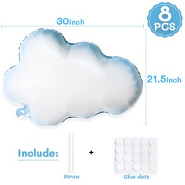 Cloud Balloons, 8 Pcs 30 Inch Mylar Foil Helium Large Cloud Balloons For Birthday Party Baby Shower Wedding Bridal Shower Blue White Themed Party Decorations Supplies