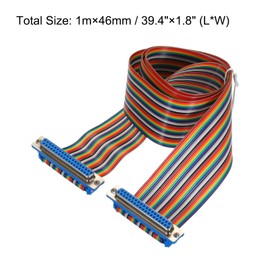 MECCANIXITY 1 Pcs IDC Rainbow Wire Flat Ribbon Cable DB37 Female to DB37 Female 39.4 Inch Length 2.54mm Pitch Breadboard Jumper Wires for Electronic Projects
