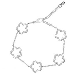 Five Leaf Flower Bracelet for Women Dainty 14K White Gold Plated Clover Bracelet with Cubic Zirconia Lucky Openwork Tennis bracelet Trendy Gift for Her (white gold)