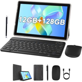 ZZB Tablet with Keyboard 10 inch Tablet 2 in 1 Tablets Including Mouse Case Stylus 12GB+128GB Supports 1TB Expansion Android 13 Tableta 10.1" HD Touch Screen 8MP Dual Camera BT WIFI6 5G Android Tab