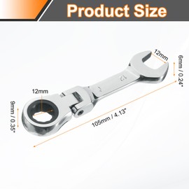 HARFINGTON Flex-Head Ratcheting Combination Wrench 12mm Metric 72-Teeth CR-V Steel Polished Chromium Plating Open End Ratchet Spanner Gear for Fasteners Nut Bolt