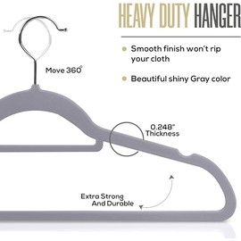 Generic 30pck Velvet Hangers - Heavy Duty Black Hangers for Coats, Pants & Dress Clothes - Non Slip Clothes Hanger Set - Space Saving Felt Hangers for Clothing - Black/Gray Hnagers (Gray, 30)