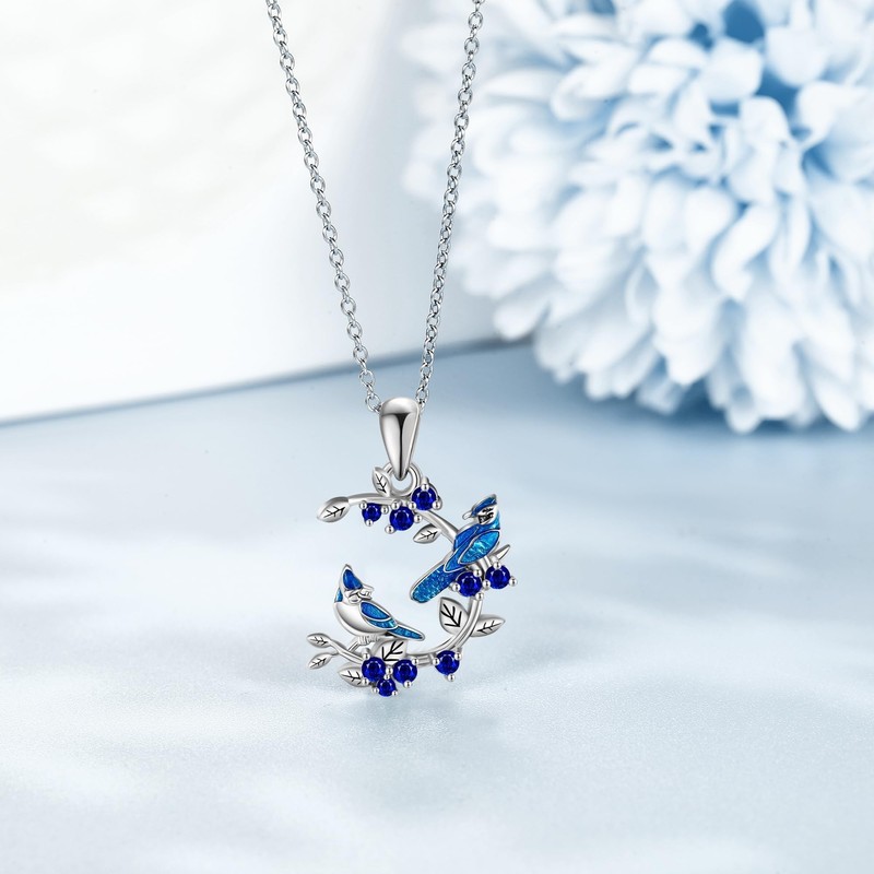 YAFEINI Blue Jay Necklace 925 Sterling Silver Bluejay Pendant Bird