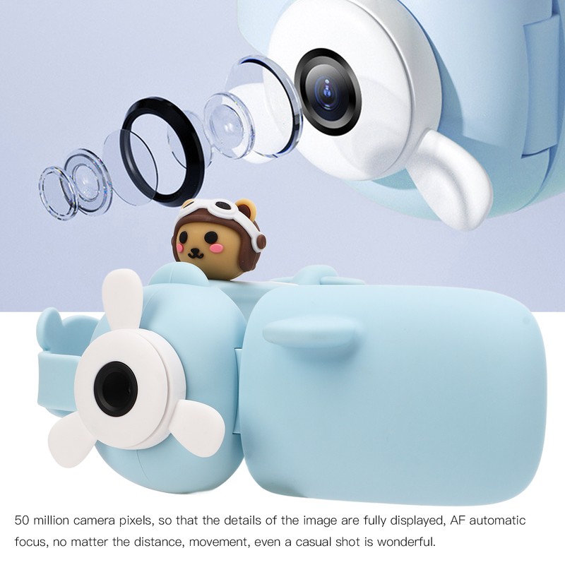 Kids Camera Cartoon Bear Blue Handheld DV 50 Million Dual