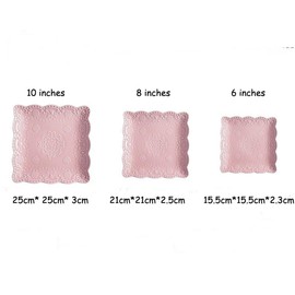 YBK Tech Elegant Square Embossed Lace Plate, Ceramic Serving Plate for Breakfast Afternoon Tea (Pink, 6-inch)