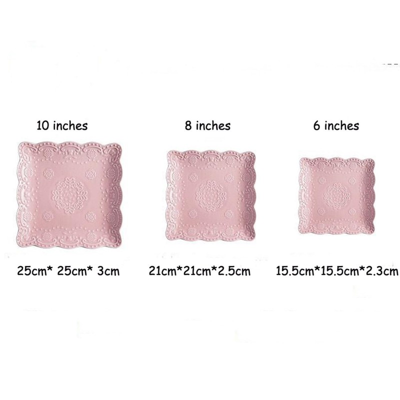 YBK Tech Elegant Square Embossed Lace Plate, Ceramic Serving Plate
