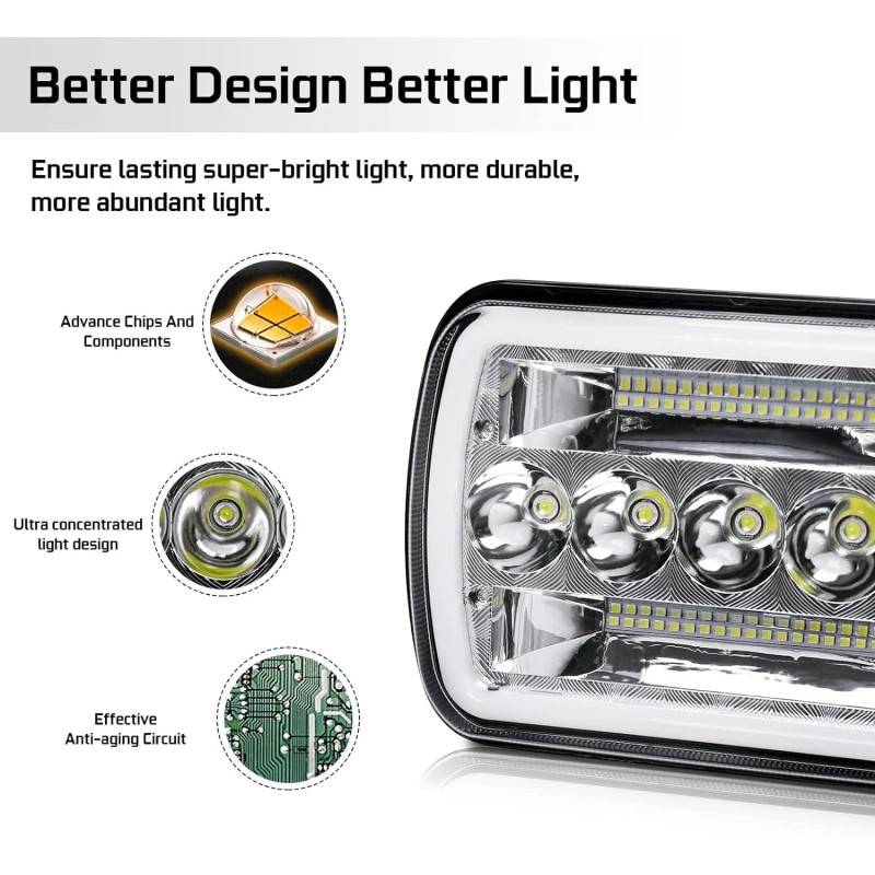 Unbranded Pair 5x7 7x6" LED Headlights High/Low Beam For Dodge