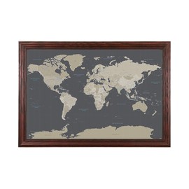Push Pin Travel Maps Customizable Wall Art - Earth Toned World - Solid Wood Cherry - Framed Pin Map, Includes 150 Pins - Handcrafted in USA - 27.5" x 39.5"