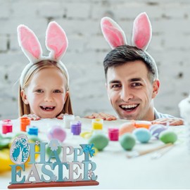 BOOSHMall Decorative Stand for Easter, Easter Lettering Stand, Wooden Easter Decoration, Happy Easter Lettering with Easter Egg Flowers, Table Decoration and Room Decoration for Easter Time
